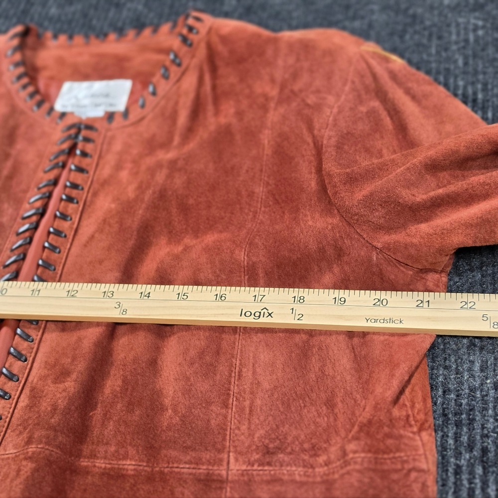 Linea by Louis Dell'Olio Suede Jacket Women Large Rust Leather Whipstitch Trim - Picture 10 of 11
